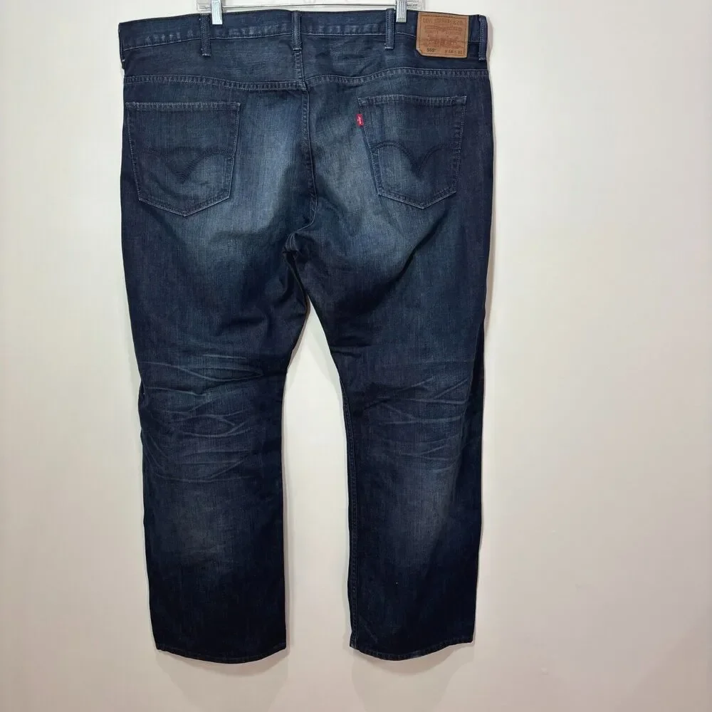 Levis Flex 569 Loose Straight Jeans Mens 44X32 Dark Blue Wash Distressed Y2K